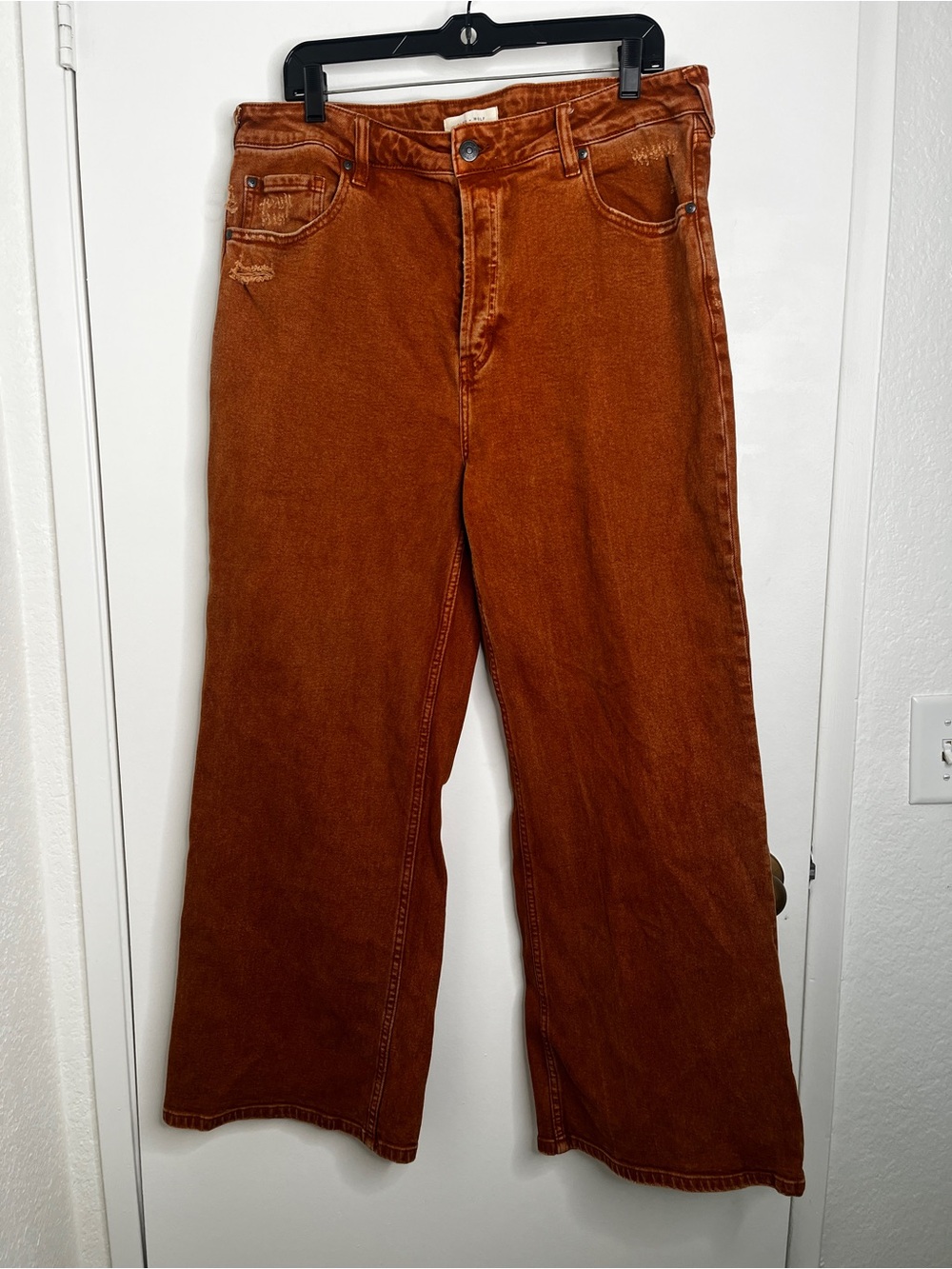 Cleo + Wolf High Rise Baggy Wide Loose Women Jeans 32x30 Burnt Orange Button Fly